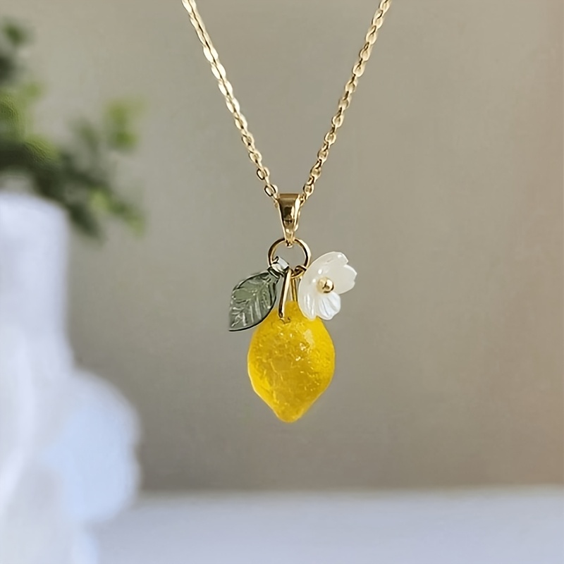 Resin Art Hanging - 1 Stück frische, süße Zitronenblüten-Halskette mit