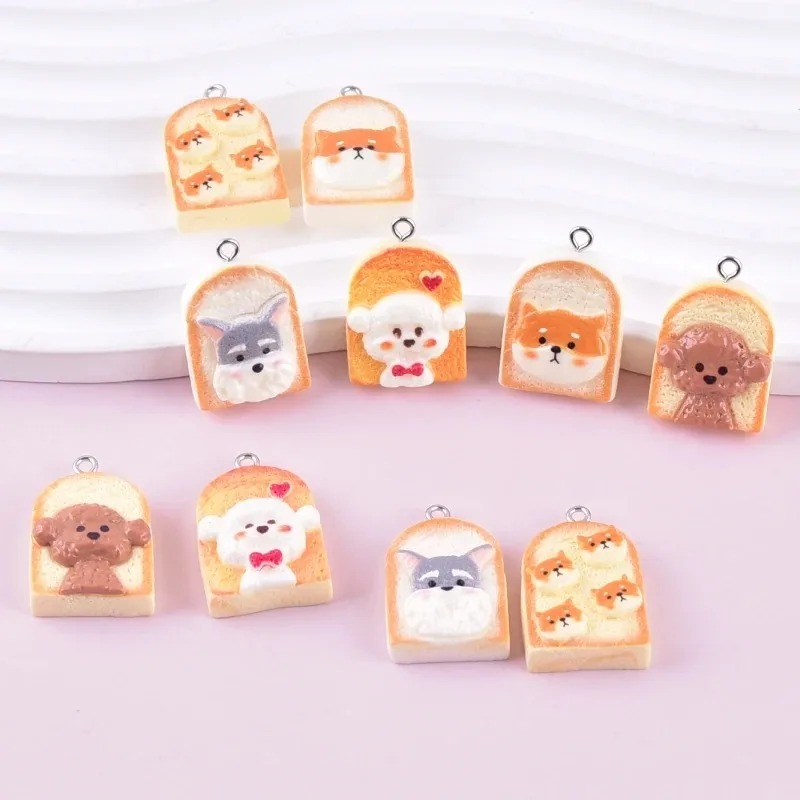 Resin Art Hanging - 10 Stück niedliche Toast-Hund-Harzanhänger, Cartoon-Tier-Charms, DIY-Bastelbedarf