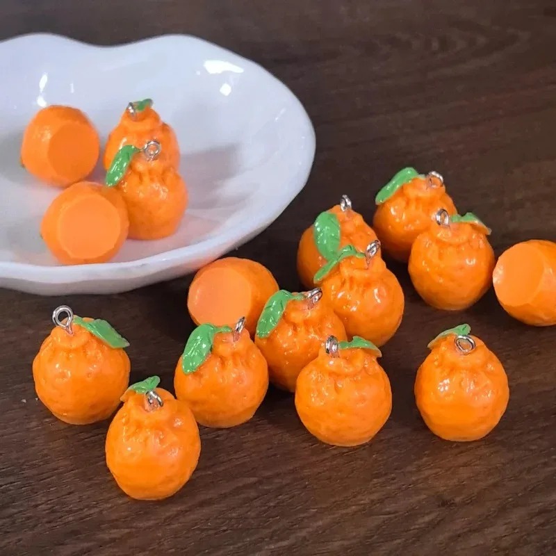 Resin Art Hanging - 10 Stück 3D-Simulations-Dekopon-Mandarinen-Harzanhänger, künstliche Frucht-Tangerine-Anhänger, DIY-Bastelbedarf