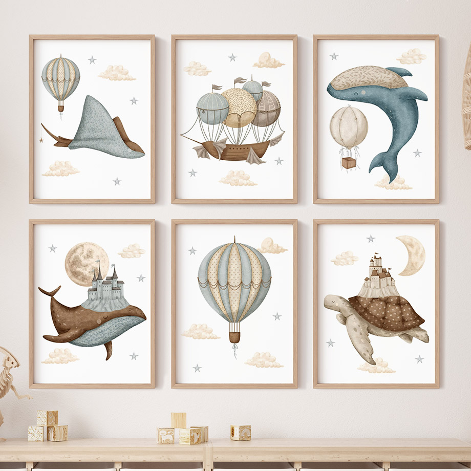 Resin Art Baby - Wal-Schildkröten-Schloss-Ballon Nordische Kinderzimmer-Wandkunst Poster Kunstdrucke Diamantmalerei